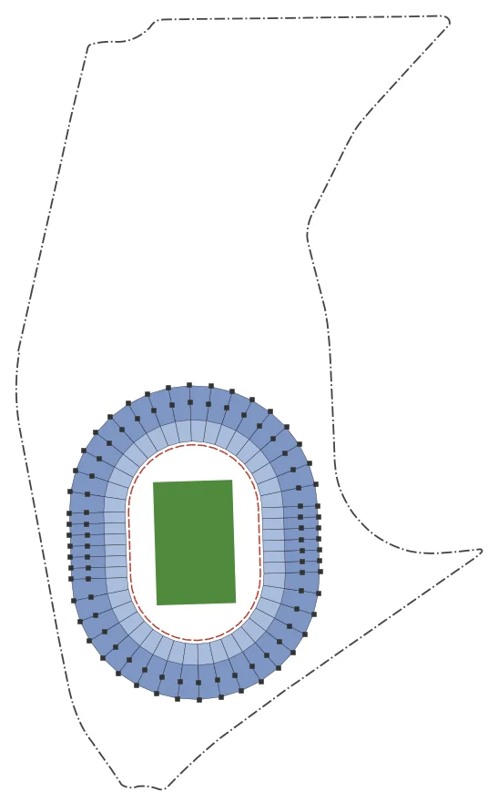 Stadion für 80.000 Menschen auf dem Morumbi-Grundstück: 80.767 Plätze auf zwei Rängen und 64 Mundlöcher.